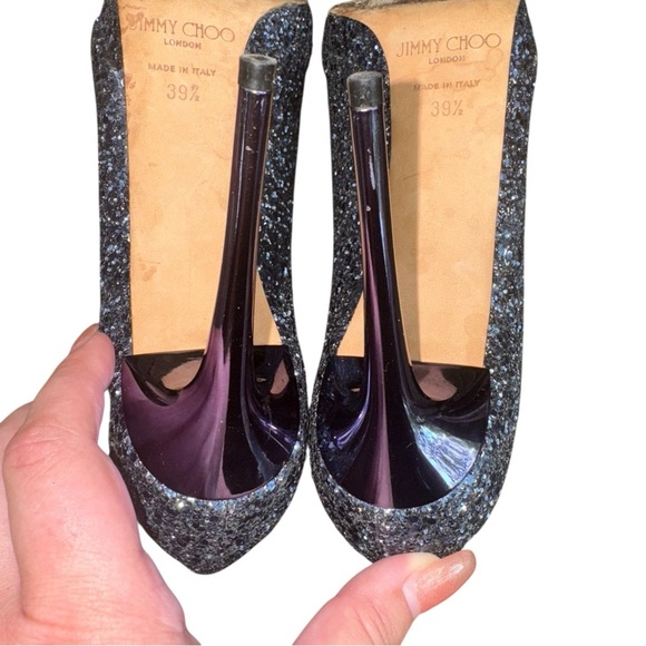 JIMMY CHOO Luna Multi Glitter Petrol Heels Pumps 100 EU Size 39.5 - Picture 10 of 14